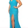 Rachel Allan - 70137W V-Neck Beaded Fringe Long Dress