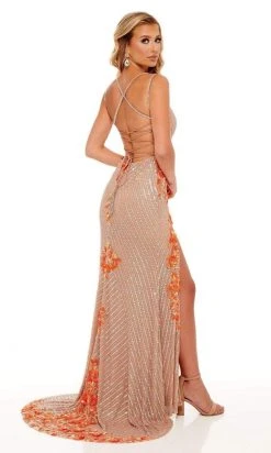 Rachel Allan - 70143 Floral Sequin High Slit Gown