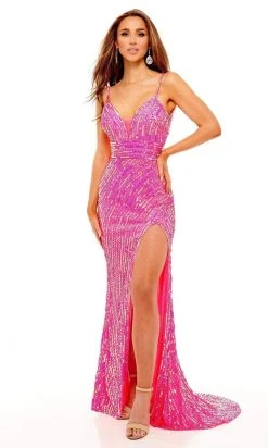 Rachel Allan - 70166 Sequin High Slit Gown