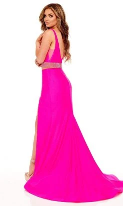 Rachel Allan - 70196 Plunging V-Neck Fringe Evening Dress