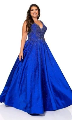 Rachel Allan - 70212W Beaded Plunging V-Neck Evening Gown