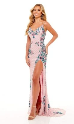 Rachel Allan - 70217 Strappy Beaded Floral Fitted Dress