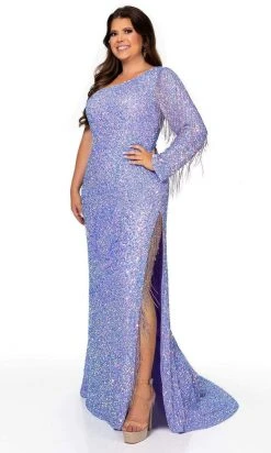 Rachel Allan - 70236W Asymmetric One Long Sleeve Dress