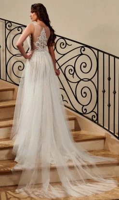Rachel Allan - M771 Illusion Plunging Neck Beaded Mermaid Wedding Gown