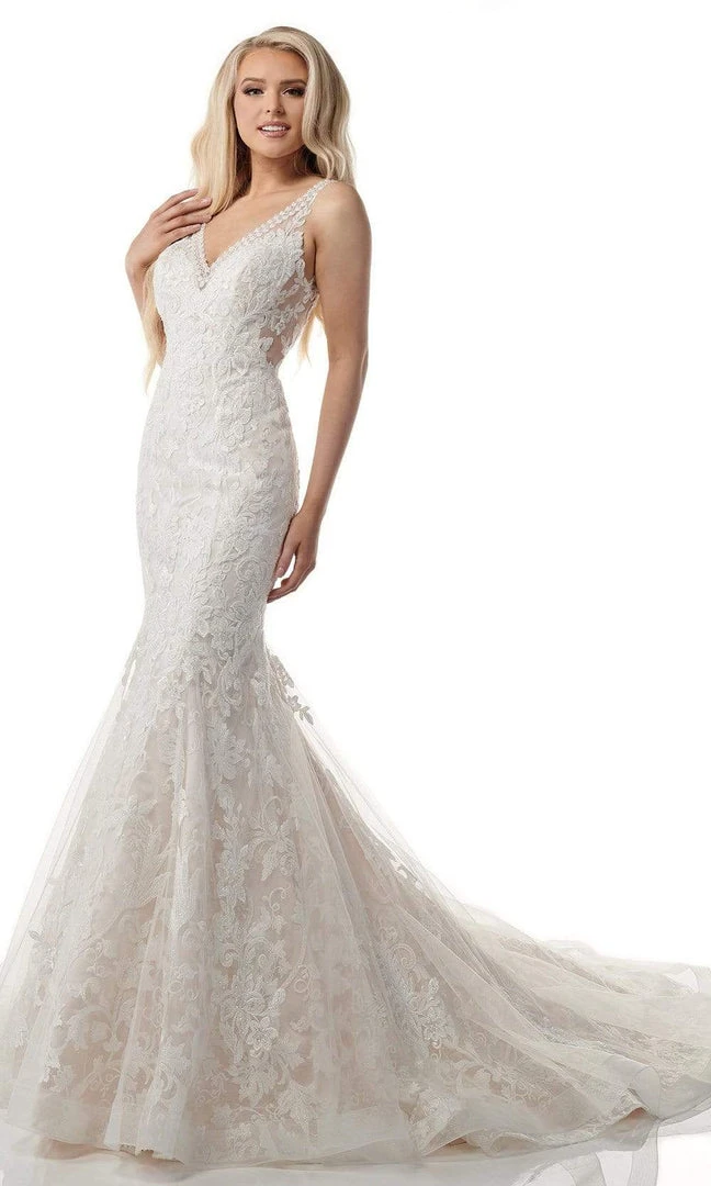 Rachel Allan - M775 V-Neck Embroidered Tulle Mermaid Wedding Gown 5 Rachel Allan - M775 V-Neck Embroidered Tulle Mermaid Wedding Gown