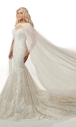 Rachel Allan - M781 Embroidered Lace Mermaid Wedding Gown With Cape