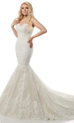 Rachel Allan - M781 Embroidered Lace Mermaid Wedding Gown With Cape