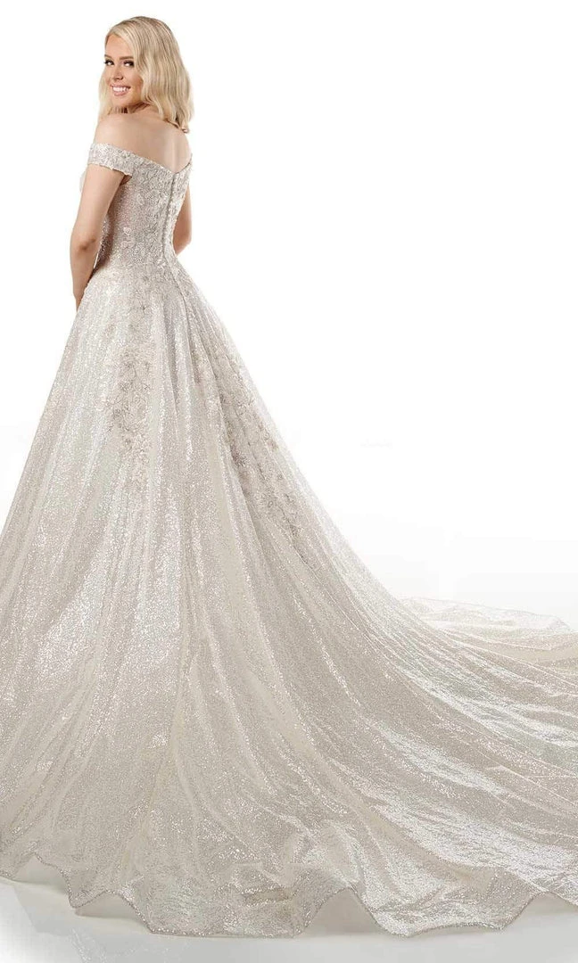 Rachel Allan - M782 Off Shoulder Shimmer A-Line Wedding Dress 4 Rachel Allan - M782 Off Shoulder Shimmer A-Line Wedding Dress