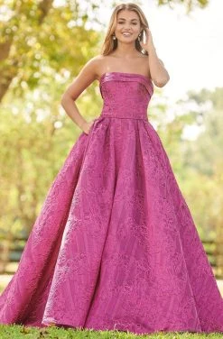 Rachel Allan Prom - 7013 Strapless Jacquard Straight Neck Ballgown 9 Rachel Allan Prom - 7013 Strapless Jacquard Straight Neck Ballgown