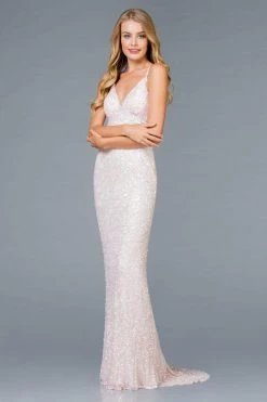 Scala - 47542 Fully Embellished Strapless V Neck Backless Sheath Dress 37 Scala - 47542 Fully Embellished Strapless V Neck Backless Sheath Dress