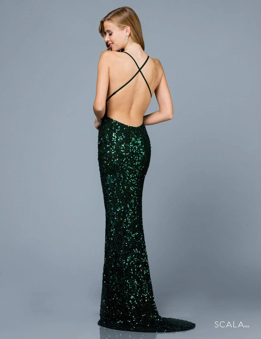 Scala - 47542 Fully Embellished Strapless V Neck Backless Sheath Dress 13 Scala - 47542 Fully Embellished Strapless V Neck Backless Sheath Dress