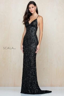 Scala - 47542 Fully Embellished Strapless V Neck Backless Sheath Dress 29 Scala - 47542 Fully Embellished Strapless V Neck Backless Sheath Dress