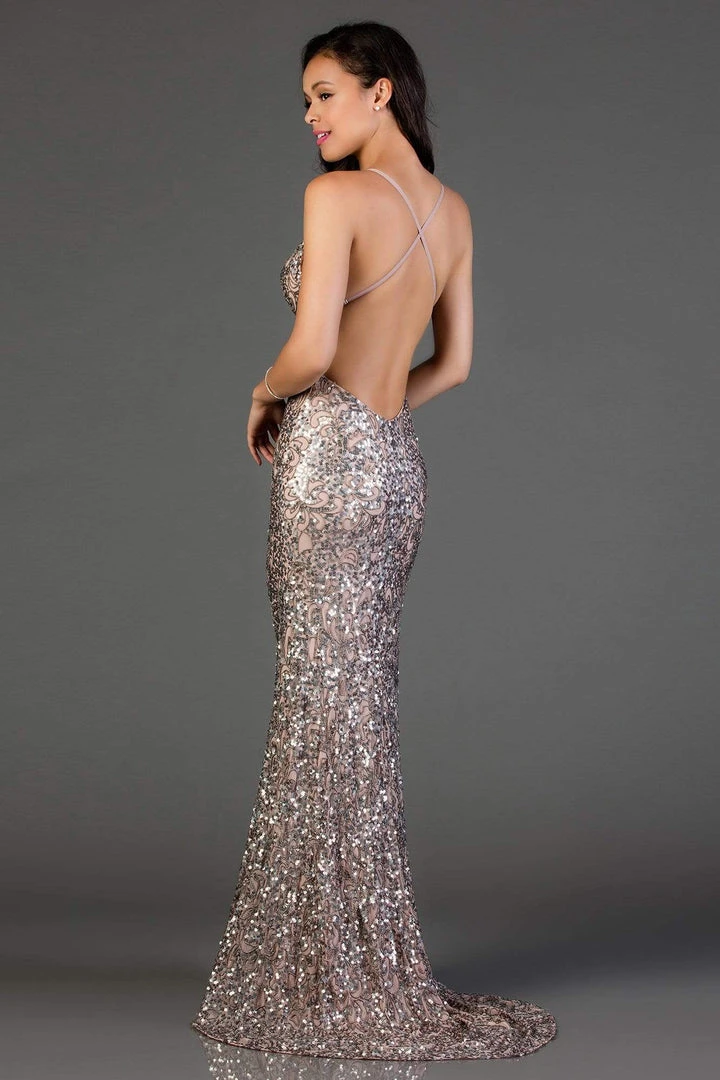 Scala - 47542 Fully Embellished Strapless V Neck Backless Sheath Dress 6 Scala - 47542 Fully Embellished Strapless V Neck Backless Sheath Dress