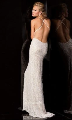 Scala - 47542 Fully Embellished Strapless V Neck Backless Sheath Dress 45 Scala - 47542 Fully Embellished Strapless V Neck Backless Sheath Dress