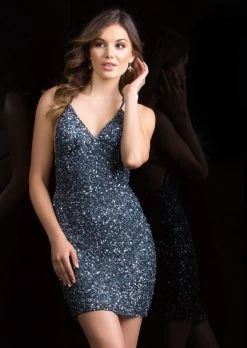 Scala - 48782 Fitted String Strapped Sequin Dress In Ivory 19 Scala - 48782 Fitted String Strapped Sequin Dress In Ivory