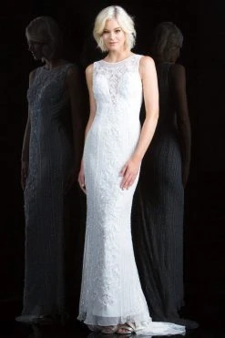 Scala - 48788 Illusion Scoop Neck Sequined Sheath Gown 8 Scala - 48788 Illusion Scoop Neck Sequined Sheath Gown