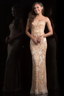 Scala - 48797 Embellished Strapless Sheath Gown