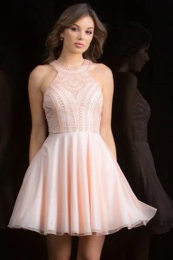 Scala - 48813 Sequined Halter Chiffon A-line Dress