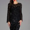 Scala - 48885 Sequined Long Bell Sleeve Fitted Dress