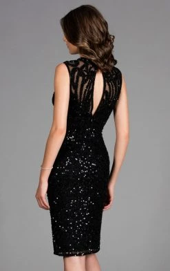 Scala - 48897ML Fully Sequined Jewel Neck Fitted Dress