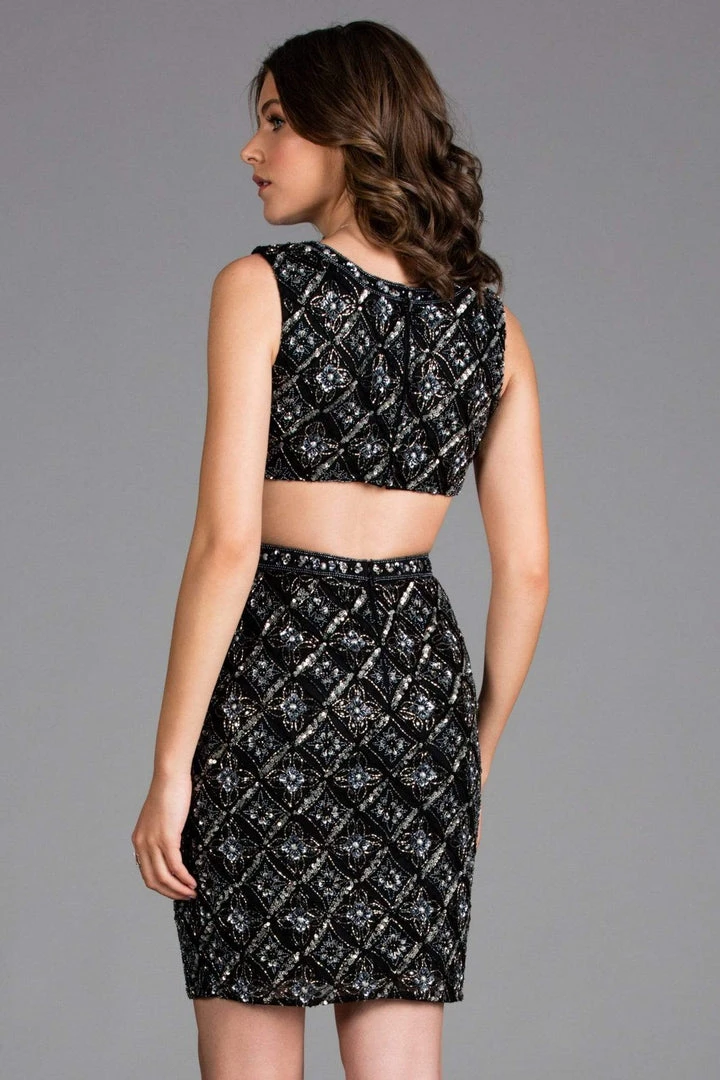 Scala - 48925 Sequined V-neck Short Fitted Dress 4 Scala - 48925 Sequined V-neck Short Fitted Dress