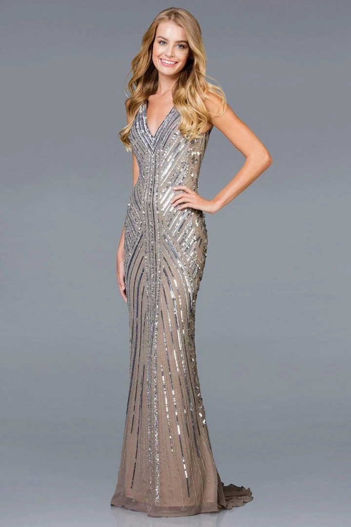 Scala - 48937 Sequined V-neck Trumpet Dress 5 Scala - 48937 Sequined V-neck Trumpet Dress