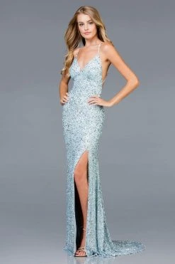 Scala - 48938 Allover Sequin Backless Sheath Evening Gown With Slit