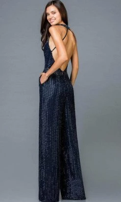 Scala - 48941 Lattice Beaded Plunging Jumpsuit