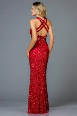 Scala - 48946 Sequined Midriff Cutout Long Sheath Gown