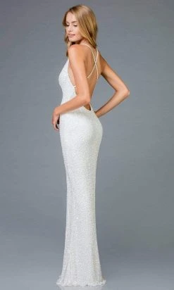 Scala - 48949 Sequined Plunging Halter V-neck Sheath Dress 14 Scala - 48949 Sequined Plunging Halter V-neck Sheath Dress