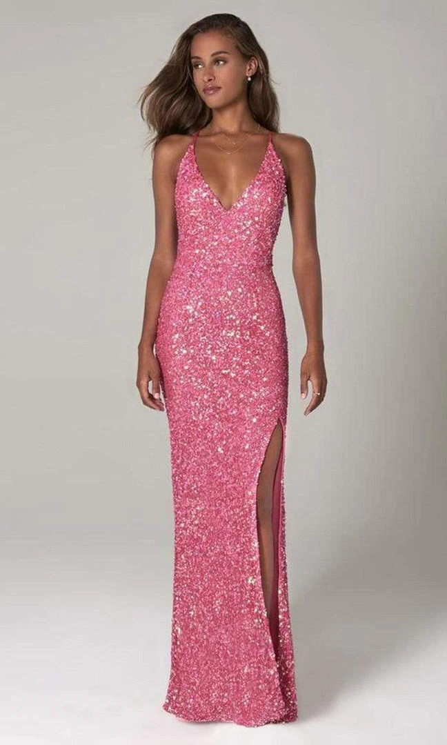 Scala - 48949 Sequined Plunging Halter V-neck Sheath Dress 12 Scala - 48949 Sequined Plunging Halter V-neck Sheath Dress