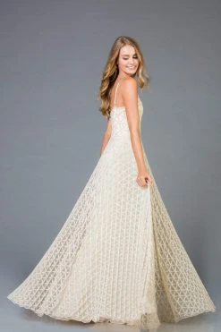 Scala - 48952 Beaded Deep V-neck Tulle A-line Dress