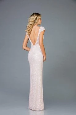 Scala - 48958 Sequined Plunging V-neck Sheath Dress