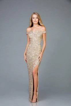 Scala - 48985 Sequined Off-Shoulder Fitted Dress