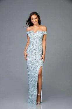 Scala - 48985 Sequined Off-Shoulder Fitted Dress