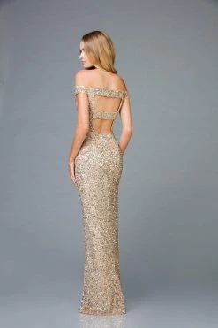 Scala - 48985 Sequined Off-Shoulder Fitted Dress
