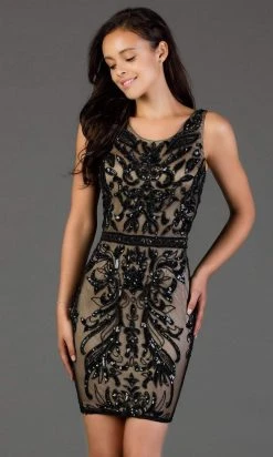 SCALA - 60038 Strappy Sequined Fitted Cocktail Dress