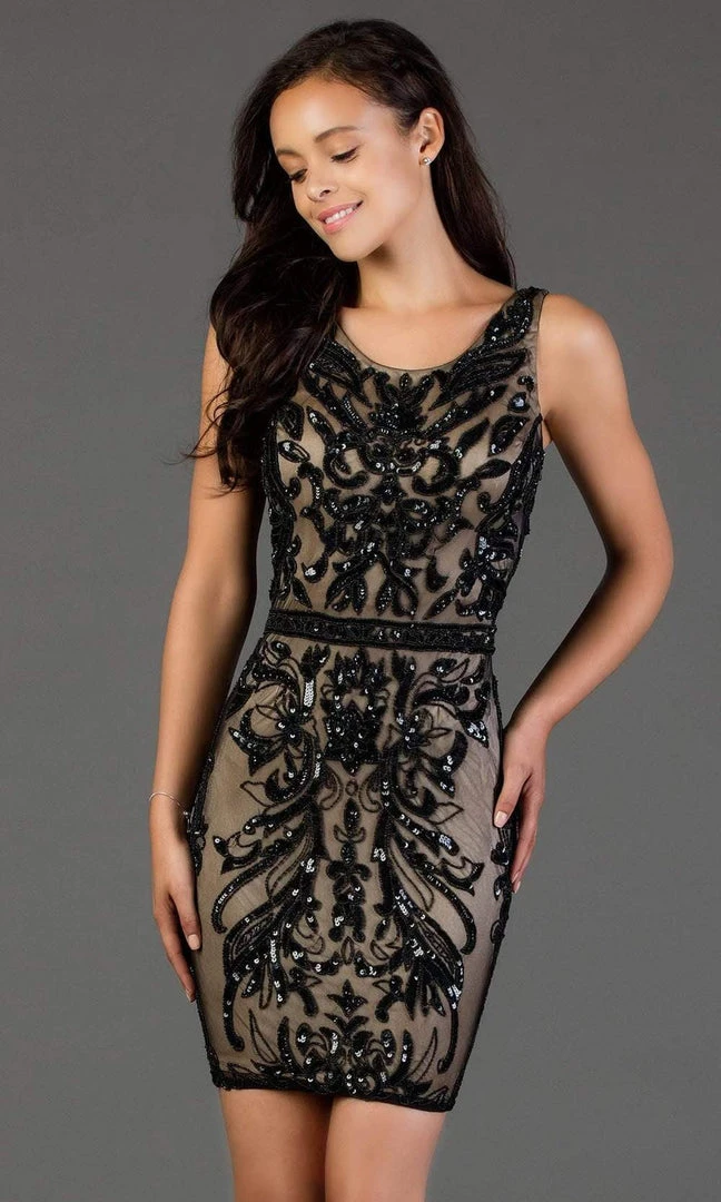 SCALA - 60038 Strappy Sequined Fitted Cocktail Dress 3 SCALA - 60038 Strappy Sequined Fitted Cocktail Dress