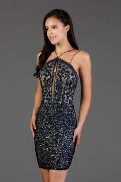 SCALA - 60045 Sequin Embellishments Halter Cocktail Dress 12 SCALA - 60045 Sequin Embellishments Halter Cocktail Dress