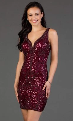 SCALA - 60048 Sequined Plunging V-Neck Cocktail Dress 10 SCALA - 60048 Sequined Plunging V-Neck Cocktail Dress