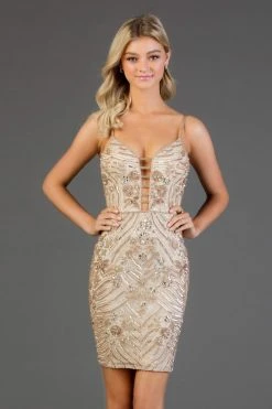 SCALA - 60055 Bedazzled V-neck Sheath Cocktail Dress