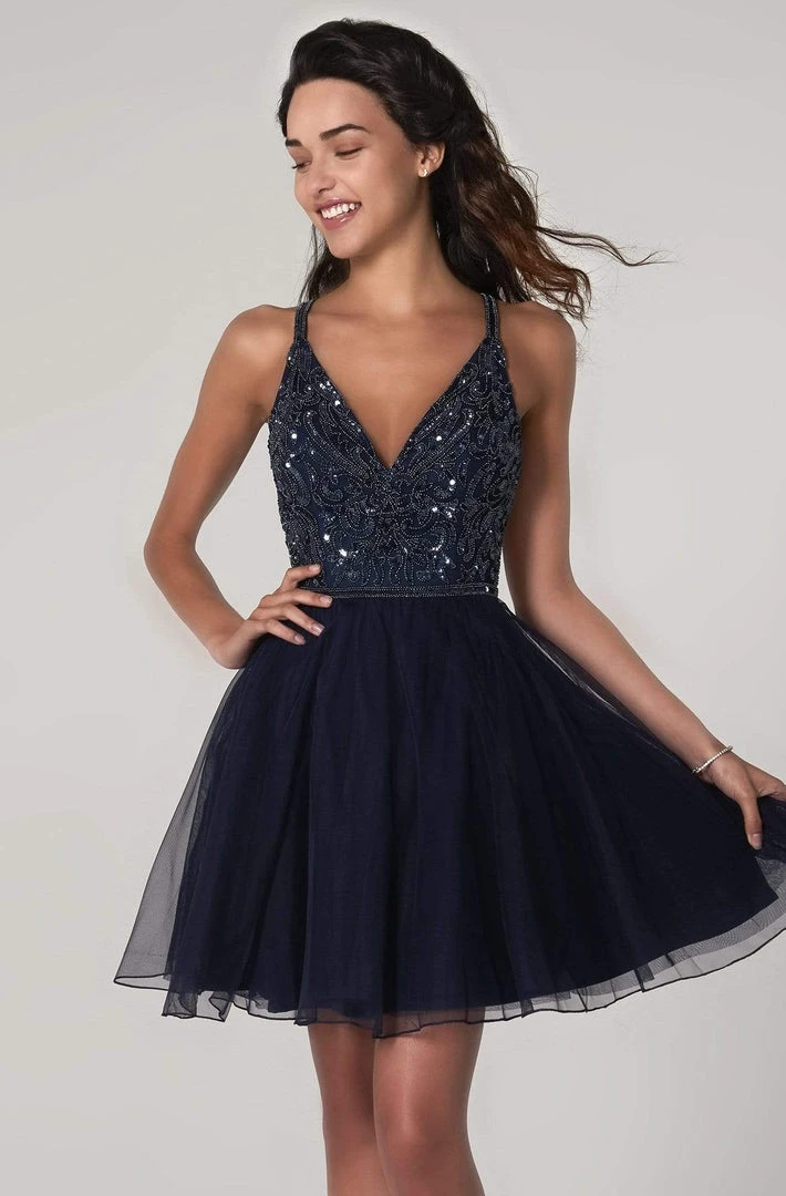 SCALA - 60076 V-Neck Sequined Bodice Short A-Line Dress 5 SCALA - 60076 V-Neck Sequined Bodice Short A-Line Dress