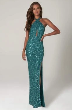 SCALA - 60090 Halter Neck Sequin Sheath Dress