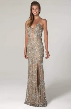 SCALA - 60101 Embellished V-Neck Long Column