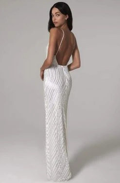 SCALA - 60112 V-Neck Open Back Bead Sheath Dress