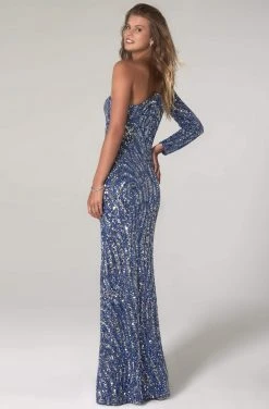 SCALA - 60128 Single Sleeve Asymmetrical Sequin Sheath Dress