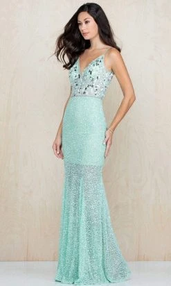 Scala - 60217 Beaded V Neck Trumpet Dress