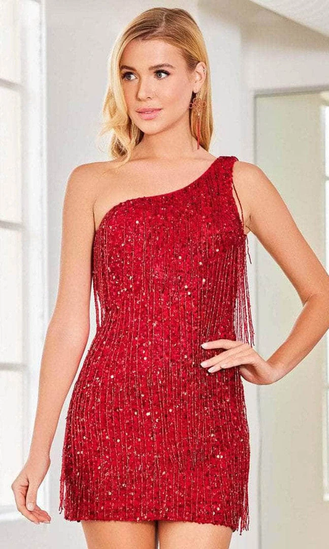SCALA 60307 - One-Shoulder Sleeve Sequin Cocktail Dress 9 SCALA 60307 - One-Shoulder Sleeve Sequin Cocktail Dress