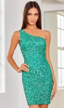 SCALA 60311 - Asymmetrical Sequin Cocktail Dress