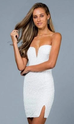 SCALA - Strapless Sweetheart Fully Beaded Fitted Cocktail Dress 60195 - 1 Pc Ivory In Size 4 Available Short Dresses